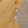 White Gold Teardrop Halo Clear Drop Cubic Zirconia Earrings view 4