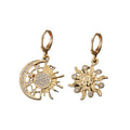 Gold Tone Crystal Sun and Moon Huggie Drop Earring Pairs view 5