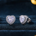 Heart Halo Clear Center Stone Stud Earrings Three Tones view 2