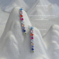 Silver Multicolor CZ Linear Drop Earrings Rainbow Bar view 1