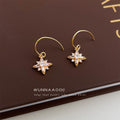 Gold-Tone CZ Starburst Star Drop Curved Hook Earrings view 3