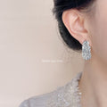 Silver Molten Circle Square Stack Drop Stud Earrings Pair Style view 2