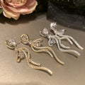 Crystal Bow Knot Long Tassel Stud Earrings Statement Jewelry Pair view 4