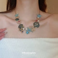 Gold Tone Blue Starfish Shell Coral Necklace And Earring Designs view 3