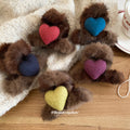 Brown Fur Heart Claw Clips Felt Centers Four Colors view 1