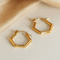 Bamboo Joint Hexagon Hoop Earrings Gold Steel Metal view 2
