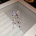 Silver Tone Crystal Leaf Cascade Drop Earrings Jewelry view 6