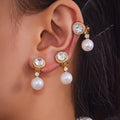 Crystal Pearl Clip Earrings and Crystal Ear Cuffs in Two Finishes view 1