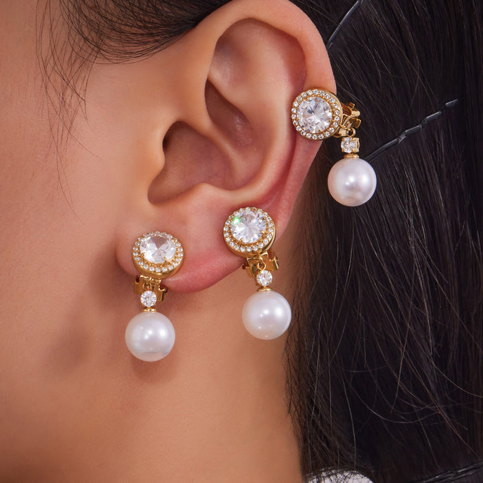 Crystal Pearl Clip Earrings and Crystal Ear Cuffs in Two Finishes