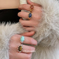 Oval Stone Open Alloy Rings Blue Brown Or Orange Gold Silver view 4