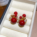 Red Beaded Floral Drop Stud Earrings in Two Designs view 6