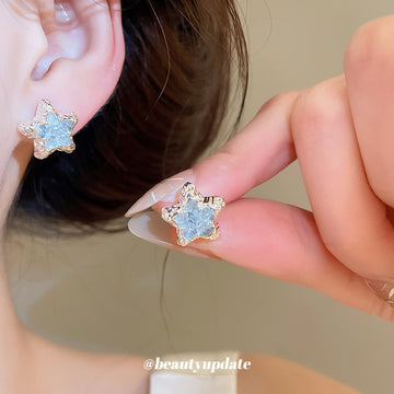 Silver Blue Crystal Star Stud Earrings for Everyday Styling