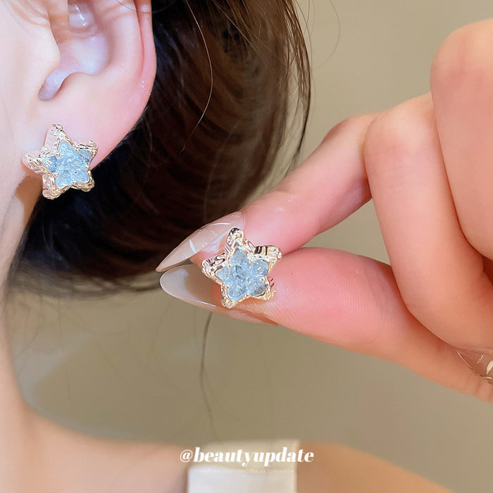 Silver Blue Crystal Star Stud Earrings for Everyday Styling