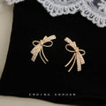 Gold Pave Zircon Bow Ribbon Stud Earrings Clear Stones view 3