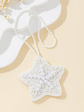 White Faux Pearl Star Charm Pendant Beaded Rope Necklace view 6