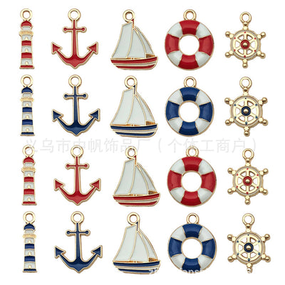 Colorful assorted shape charms arranged on a light background