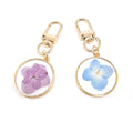 Gold Tone Round Pressed Hydrangea Resin Clip Keychains view 1