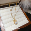 Gold Tone Crystal and Faux Pearl Drop Pendant Necklace view 2