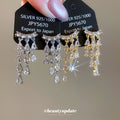 Crystal Fan Tassel Clip-On Earrings in Silver and Gold view 3