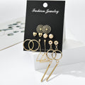 Gold Six Pair Earring Set Circles Bars Hearts and Studs view 6