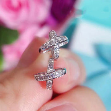 X Shape Clear Pave Stud Earrings Three Metal Tones