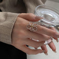Silver Tone Open Wire Flower Ring With Textured Gold Tone Center view 3