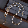 Double Strand Pearl And Gold Tone Chain Necklace Pendant Jewelry view 6