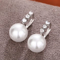Silver Pearl Drop Huggie Earrings Heart Or Round Stones view 3