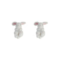 White Flocked Velvet 3D Sitting Bunny Stud Earrings view 5