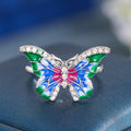 Silver Tone Multicolor Enamel Butterfly Necklace Ring Earrings view 5