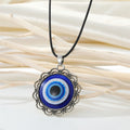 Black Cord Round Blue Evil Eye Pendant Necklaces in Eleven Frames view 7
