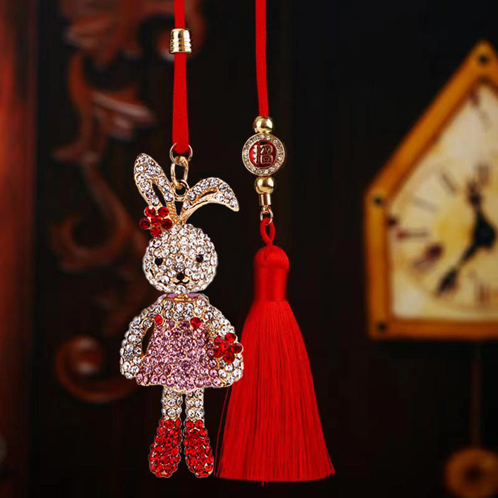 Jeweled Long Leg Rabbit Vehicle Hanging Ornaments in Two Colors and Cord Only Option