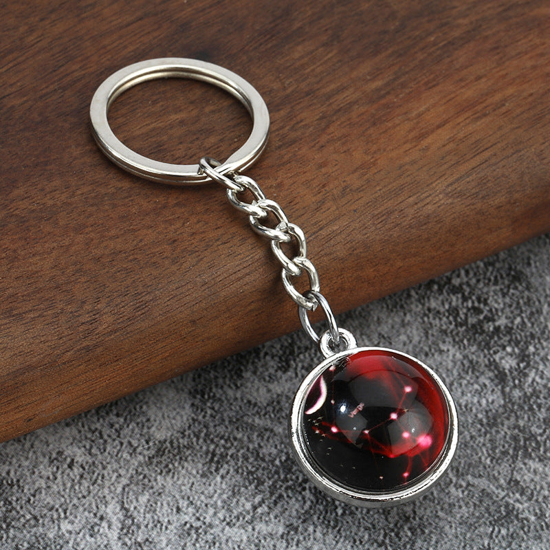 Luminous Zodiac Glass Cabochon Metal Keychain for Bag Charm Gifts