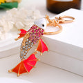 Rhinestone Enamel Koi Fish Keychain Gold Tone Metal Charm view 4