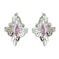 Silver-Tone Openwork Flower Stud Earrings Light Purple Stone view 5
