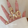 Metal Teardrop Open Ring Flower Pearl Ring 3 Styles view 1
