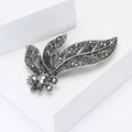 Dark Crystal Leaf Spray Metal Brooch with Floral Cluster view 2