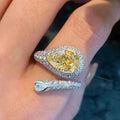 Yellow Pear-Shaped Halo Serpentine Adjustable Open Ring In Silver Tone view 5