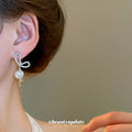 Crystal Bow and Pearl Drop Stud Earrings for Women view 4