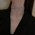 Silver Full Rhinestone Lattice Openwork Wide Choker Necklace view 3