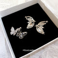 Silver Tone Crystal Wing Stud Earrings with Layered Feathers view 2