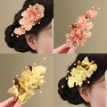 Fabric Flower Pearl Duckbill Hair Clips Pink Cream Two Colors view 1