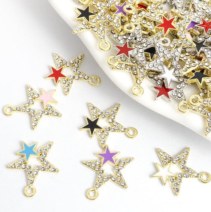 Crystal Open Star Charms in Six Enamel Colors and Two Metal Tones