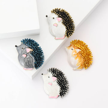 Enamel Hedgehog Brooch in Four Spiky Colorways for Jackets and Scarves