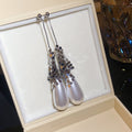 Long Teardrop Earrings with Metallic Sequins and Faux Pearls view 2