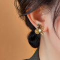 Brown Crystal Flower and Pearl Drop Statement Earrings view 3
