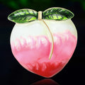 Pink Peach Brooch with Green Leaves and Gold Tone Stem view 5