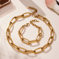 Chunky Paperclip Link Necklace Bracelet Gold Steel view 2
