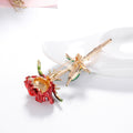 Red Green Rose Enamel Two Designs Metal Brooch Pin view 4
