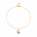 Gold Tone Shield Floral Pendant Necklace in Green Purple or Pink view 5